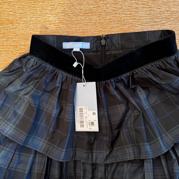 NWT ANTONIO MELANI Tiered Ruffle Midi Skirt, in Blackwatch Tartan Print, Size 2 - Picture 3 of 3